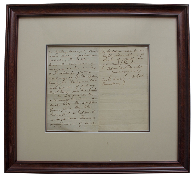 Sir Walter Scott Autograph Letter Signed, Regarding the Building of His Home Abbotsford -- ''...We will need at the entrance of the Avenue a small lodge...''